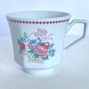 Fairfield China Rose Basket Ribbon Teacup Octagon 8 Sided Transfer Ware 8 Oz